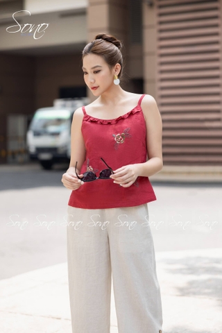 SONO - Áo linen 2 dây thêu 3 hoa