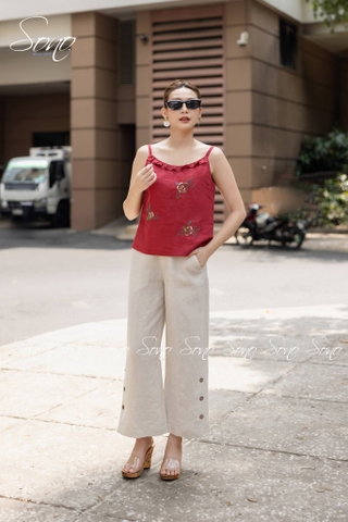 SONO - Áo linen 2 dây thêu 3 hoa