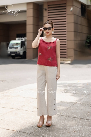 SONO - Áo linen 2 dây thêu 3 hoa