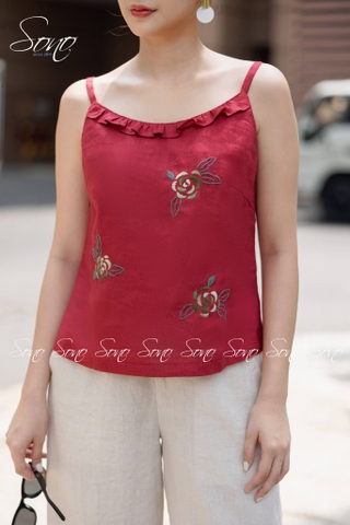 SONO - Áo linen 2 dây thêu 3 hoa