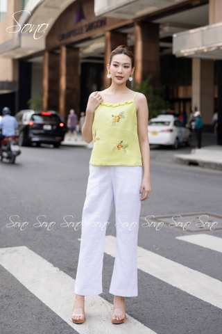 SONO - Áo linen 2 dây thêu 3 hoa