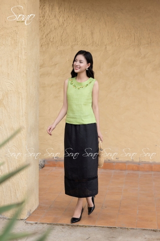 SONO - Chân váy linen dài phối ren