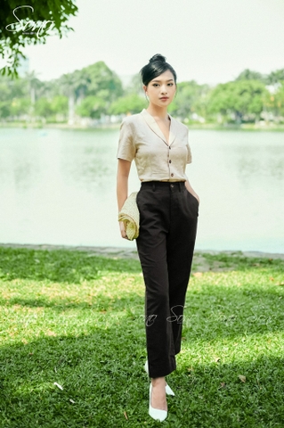SONO - Áo linen cổ vest tay ngắn