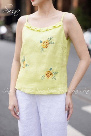SONO - Áo linen 2 dây thêu 3 hoa