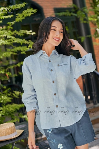 Quần short linen xanh thêu
