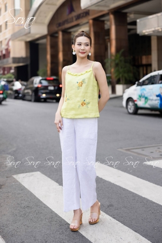 SONO - Áo linen 2 dây thêu 3 hoa