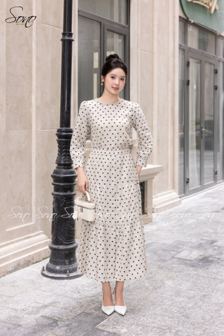SONO - Chân váy linen chấm bi nút bọc