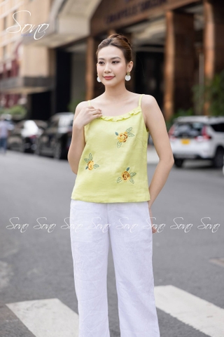 SONO - Áo linen 2 dây thêu 3 hoa