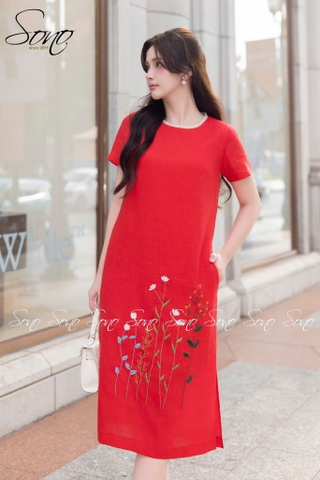 SONO - Đầm linen ren cổ thêu hoa