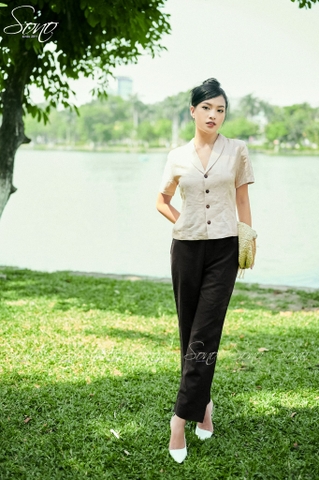 SONO - Áo linen cổ vest tay ngắn