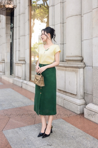 SONO - Chân váy linen nút gỗ
