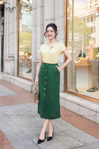 SONO - Áo linen tay dơi cổ tim thêu