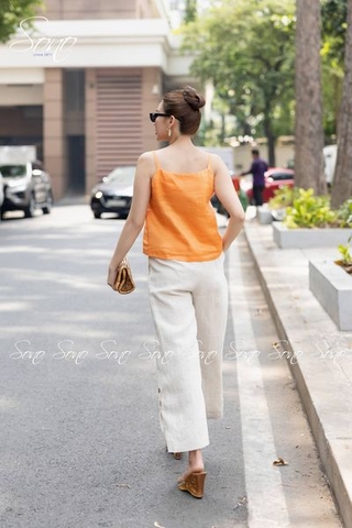 SONO - Áo linen 2 dây thắt nơ thêu hoa