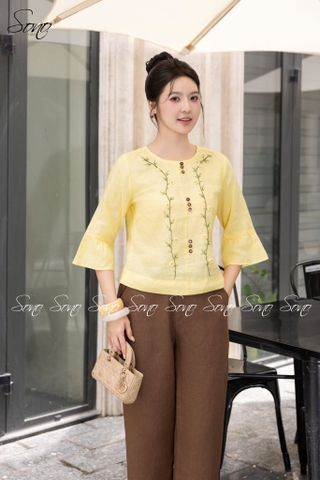SONO - Áo linen tay lỡ thêu hoa dây leo