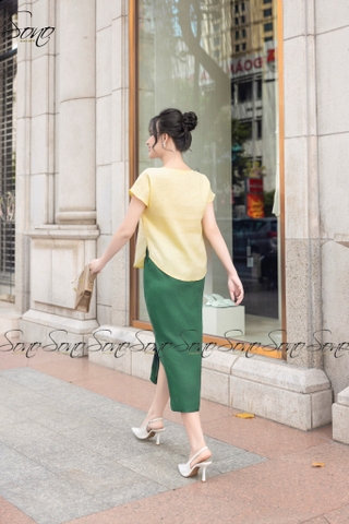 SONO - Áo linen tay dơi cổ tim thêu