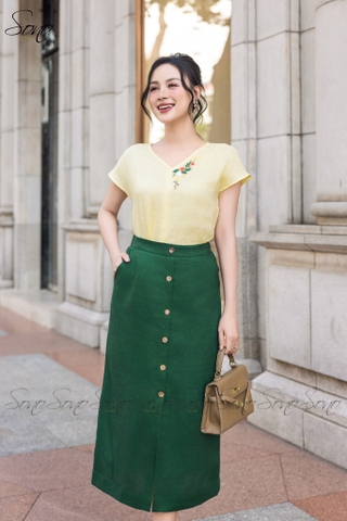 SONO - Chân váy linen nút gỗ