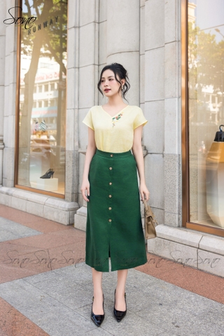 SONO - Chân váy linen nút gỗ