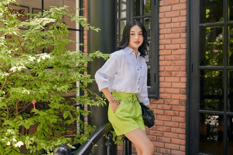 SONO - Quần short linen xanh chuối