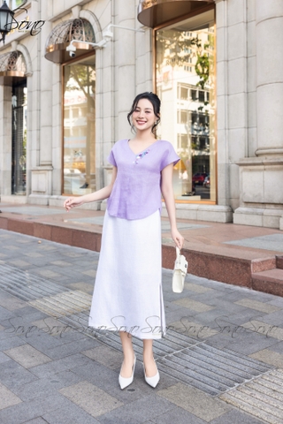 SONO - Áo linen tay dơi cổ tim thêu