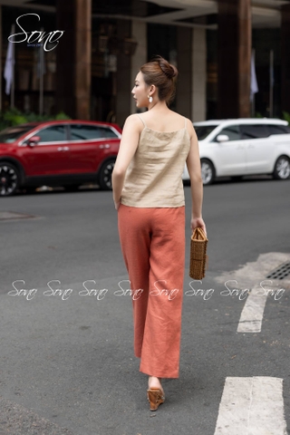 SONO - Áo linen 2 dây thắt nơ thêu hoa