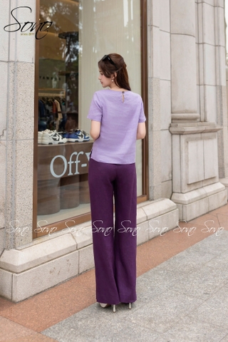 SONO - Áo linen cổ vuông thêu viền cổ