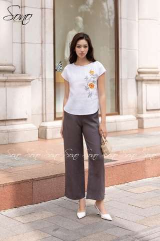 SONO - Áo linen cổ đan thêu hoa