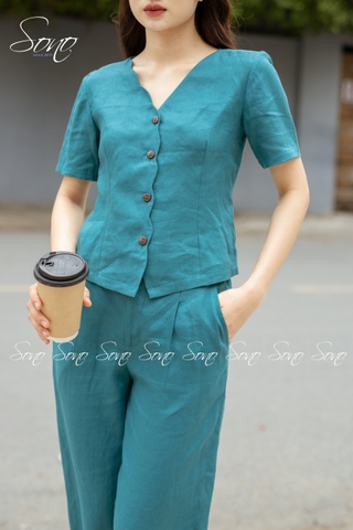 SONO - Bộ dài linen cổ lượn sóng