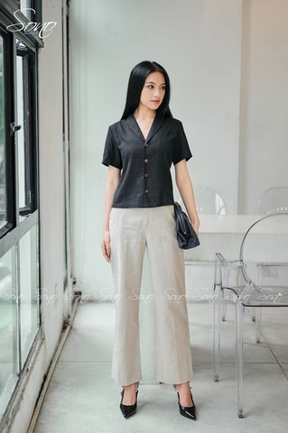 SONO - Áo linen cổ vest tay ngắn