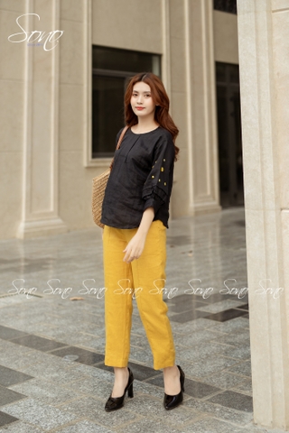 SONO - Áo linen tay lửng thêu hoa