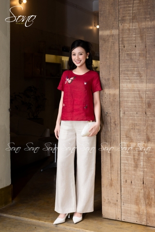 SONO - Áo linen thêu cánh bướm