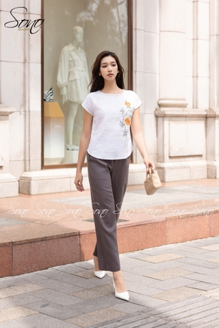 SONO - Áo linen cổ đan thêu hoa
