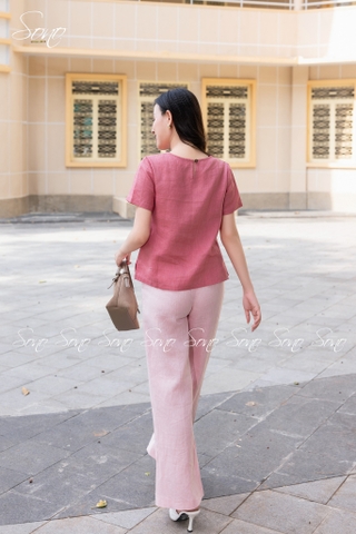 SONO - Áo linen cổ tròn thêu chùm hoa ngâu