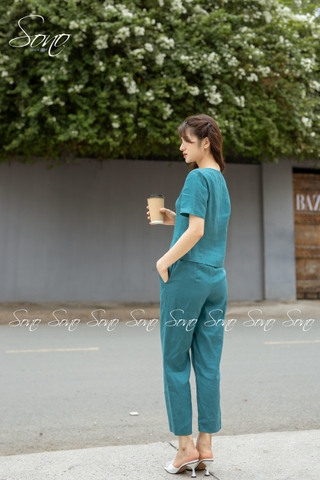 SONO - Bộ dài linen cổ lượn sóng