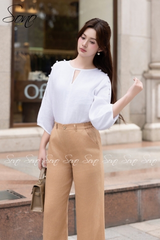 SONO - Áo linen xẻ tay nút bọc