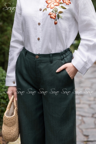 SONO - Áo sơ mi linen thêu hoa bên ngực