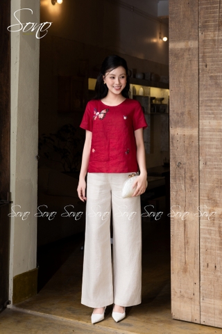 SONO - Áo linen thêu cánh bướm