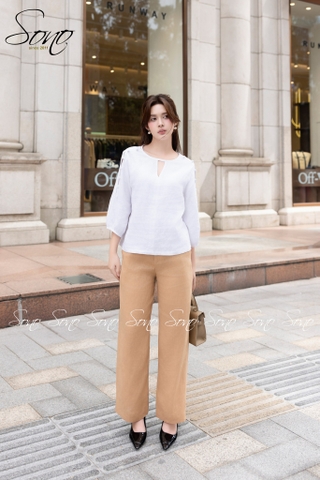 SONO - Áo linen xẻ tay nút bọc
