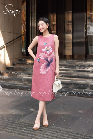 SONO - Đầm linen vẽ hoa sen