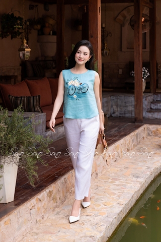 SONO - Áo linen vẽ xe đạp