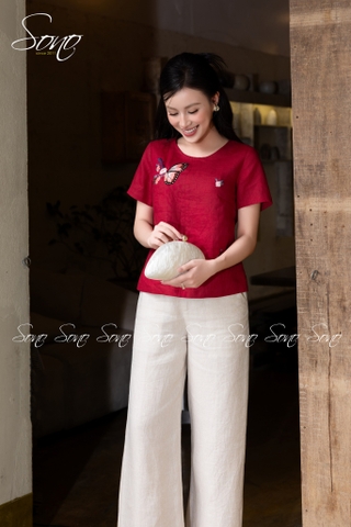 SONO - Áo linen thêu cánh bướm