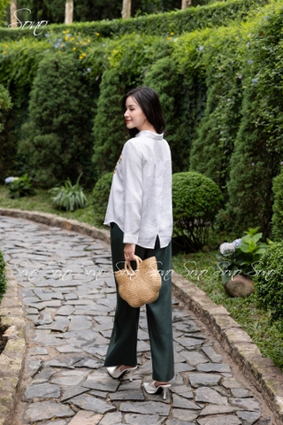 SONO - Áo sơ mi linen thêu hoa bên ngực