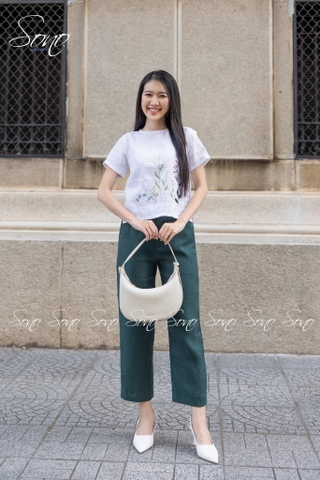 SONO - Áo linen viền ren cổ thêu cây cỏ