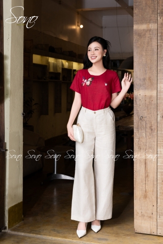 SONO - Áo linen thêu cánh bướm