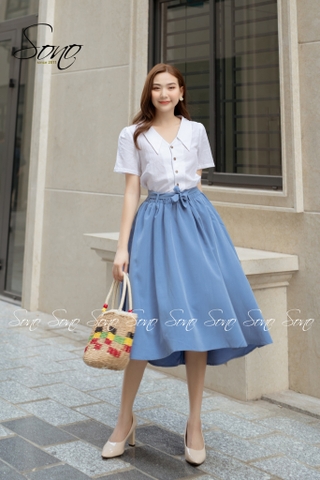 SONO - Áo chất linen trơn cổ bẻ