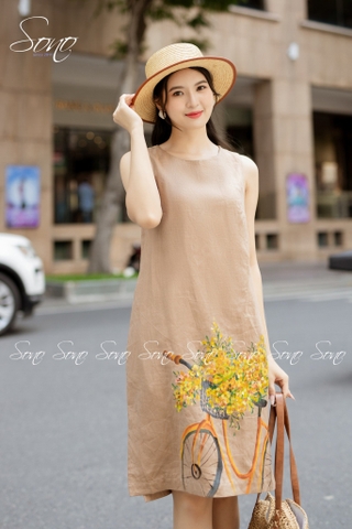 SONO - Đầm linen vẽ giỏ hoa xe đạp
