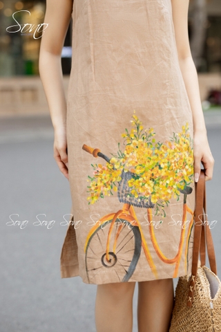 SONO - Đầm linen vẽ giỏ hoa xe đạp