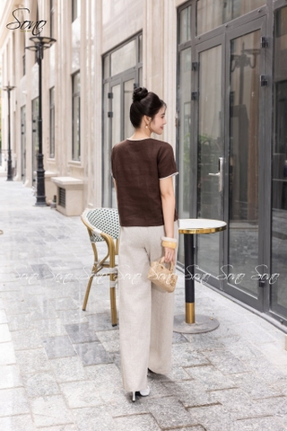 SONO - Áo linen cổ tim viền ren thêu hoa đặc