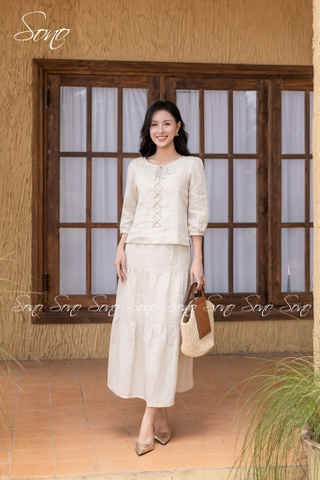 SONO - Áo linen tay lỡ cột dây trước