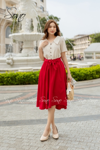 SONO - Áo chất linen trơn cổ bẻ