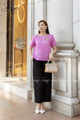 SONO - Áo linen thêu 3 hoa vai